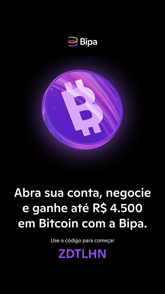 Eu uso a conta digital da Bipa para comprar Bitcoin com o Pix. Abra sua conta usando o meu código ZDTLHN para ganhar até R$ 4.500 em Bitcoin.
bipa.app/convite/ZDTLHN