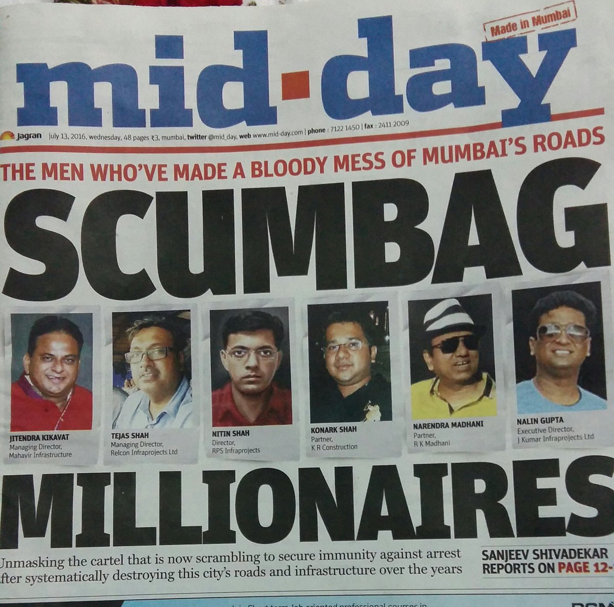 HindolSengupta's tweet photo. FINALLY, journalism the way it is supposed to be done. But this is incomplete. What was needed are names and photos of BMC officials, corporates, MLAs and MPs who are hand-in-glove in this corruption that has destroyed Mumbai’s roads. The companies are only one part of the story. https://t.co/Nvx9nCEw9H