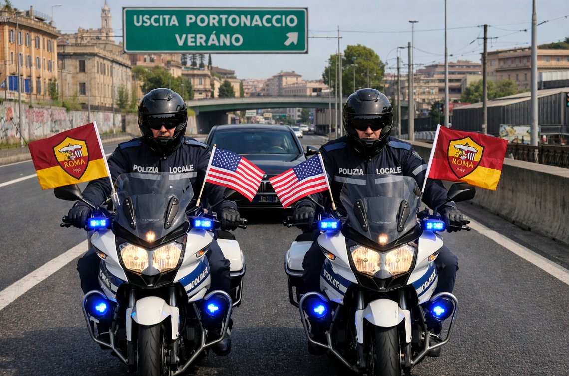 I vigili urbani motorizzati di Roma Capitale accompagnano il proponente Friedkin a visitare i 27 ettari di Pietralata dello🏟️dell'asRoma