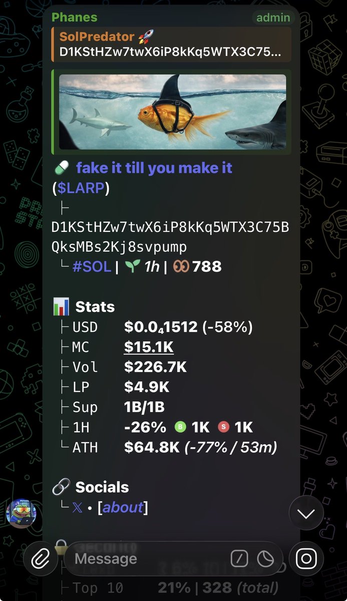 SolPredator01's tweet photo. Watch your entry on $LARP
gamble wisely 
Ca; D1KStHZw7twX6iP8kKq5WTX3C75BQksMBs2Kj8svpump https://t.co/RTwkIInOFQ