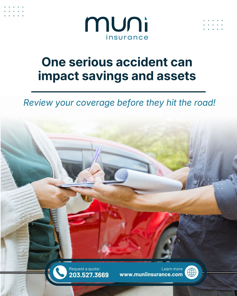 Muniinsurance's tweet image. Adding a teen driver to your policy changes the risk overnight.Inexperience means slower reactions and higher accident rates,and the liability limits that worked before may not be enough now. Visit muniinsurance.com to review your policy. #muniinsurance #teendrivers