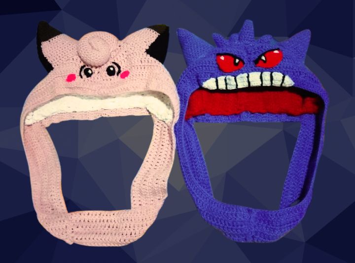 Amy_Blossom_'s tweet photo. I forgot to upload this other design I made years ago, oops. 
#Pokémon #clefairy #gengar #Winterhats #crochet https://t.co/n6NYmfrPIv