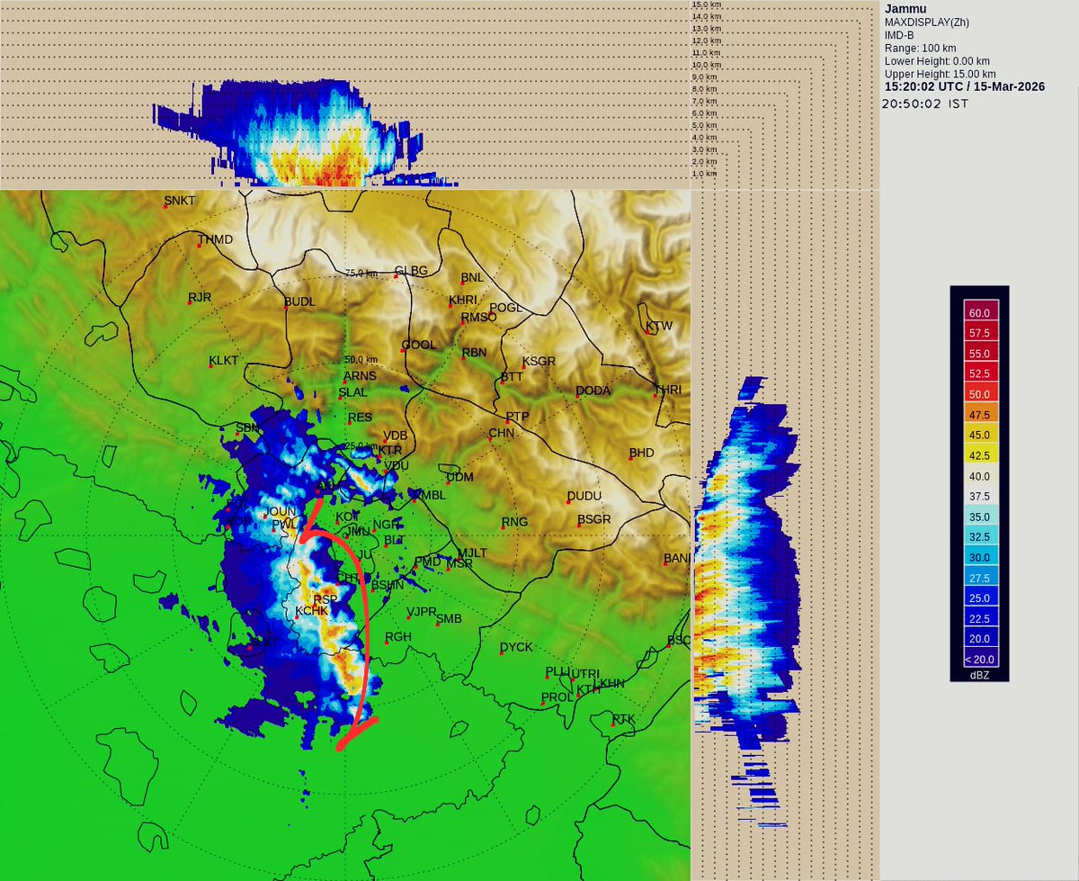 KashmirWeather2's tweet image. ⚠️Parts of #Jammu Expect to face #severe weather activity over the next few hours.

​ Another #spell of rain and snow is possible in Valley towards late #Night