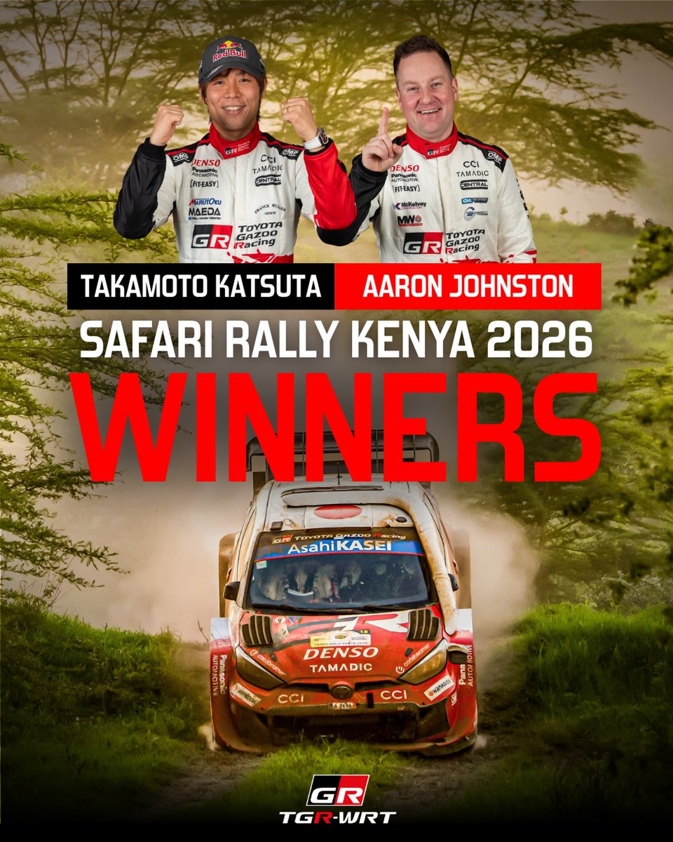 GANADORES EN EL SAFARI RALLY KENYA 🏆 Takamoto Katsuta 🇯🇵 y Aaron Johnston 🇮🇪 logran su primer triunfo en el Campeonato Mundial de Rally WRC con el Toyota GR Yaris Rally1 #ToyotaGAZOORacing #GRYaris #WRC #SafariRallyKenya 🇰🇪