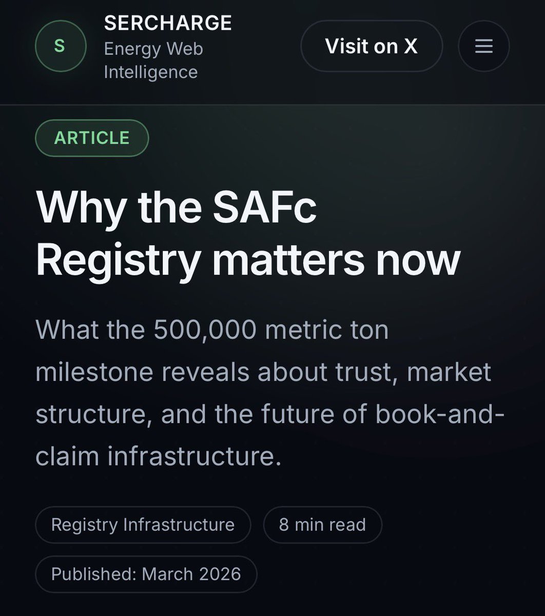Why the SAFc Registry matters now

$EWT <a href="/energywebx/">Energy Web</a> 

sercharge-site.vercel.app/#/article/why-…