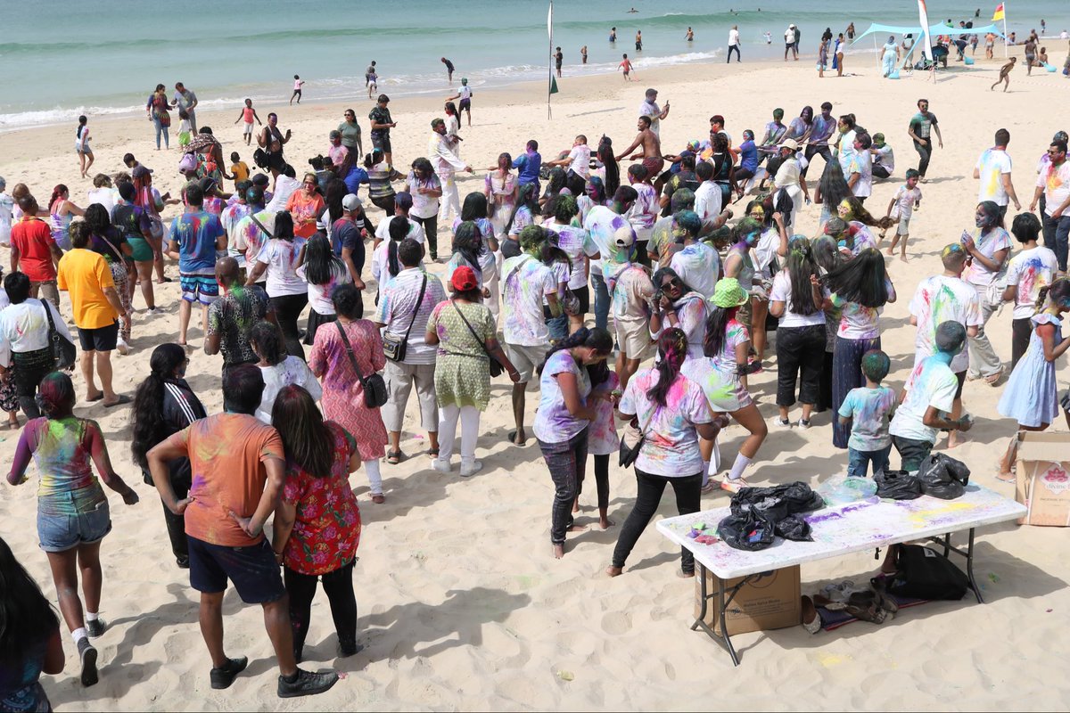 CGIDurban's tweet photo. CGI Durban, in association with Nelson Mandela Bay Municipality @NMandelaBaymuni organised Holi – the Festival of Colours at Hobie Beach in Gqeberha.

In his remarks, CG @niteeny highlighted Holi as a festival that brings people of all backgrounds together in a spirit of joy, unity, and friendship.
@PMOIndia @DrSJaishankar @MEAIndia @hci_pretoria @SudhakarDalela @IndianDiplomacy @indiandiplomats