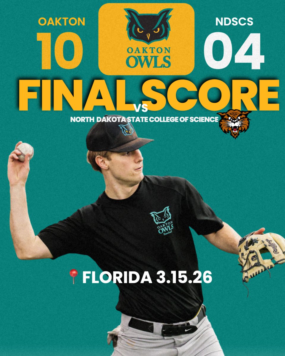OaktonOwls's tweet photo. Owl's ⚾️ wins 10-4. Reed Frazier 7 innings 
pitched with no runs🤯 William Hoerner HR🔥
Florida trip set record at 4 Wins 1 Loss🧨
Go Owls🦉 https://t.co/rtVAGoYFbx