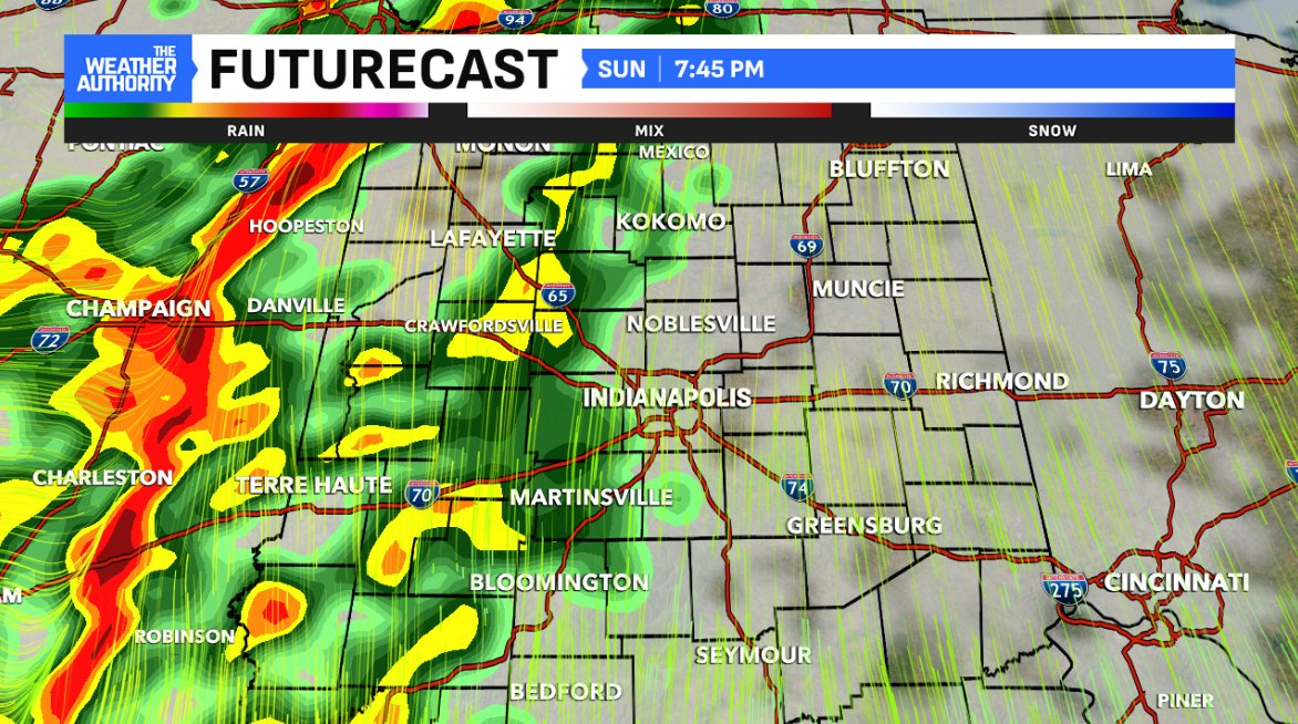 FOX59's tweet photo. The Weather Authority has been tracking a line of potentially strong-wind-driven storms headed for the Hoosier state from Sunday night into Monday morning.
Read more here: https://t.co/Jj7MUK7ndA https://t.co/ZcltupqXms
