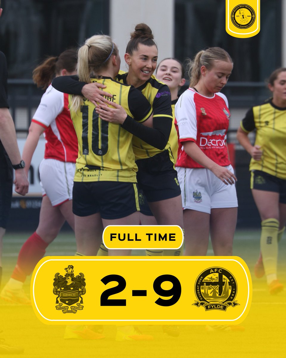 FyldeWomenFC's tweet photo. ⏹️ Full-Time | Another dominant performance on the road 👊🙌 

#BornToBeFylde | 🔴2-9🟡 https://t.co/9FvLNzFEZX