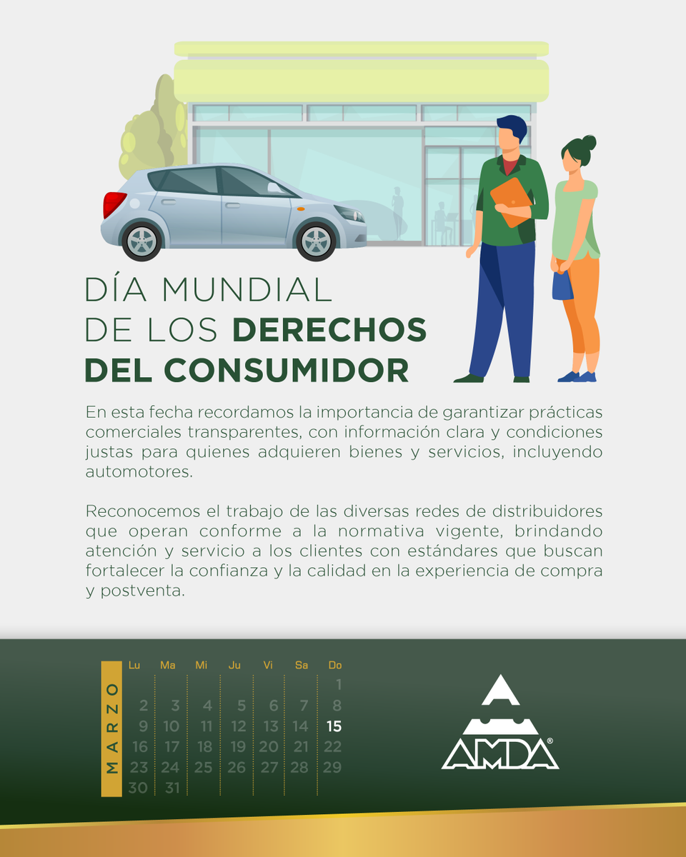 AMDAMX's tweet photo. #EfeméridesAMDA

Hoy, en el #DíaMundialDeLosDerechosDelConsumidor, recordamos que en el sector de la distribución de automotores, el cumplimiento normativo, la transparencia y la profesionalización del servicio son elementos clave para construir relaciones de largo plazo entre distribuidores y clientes.