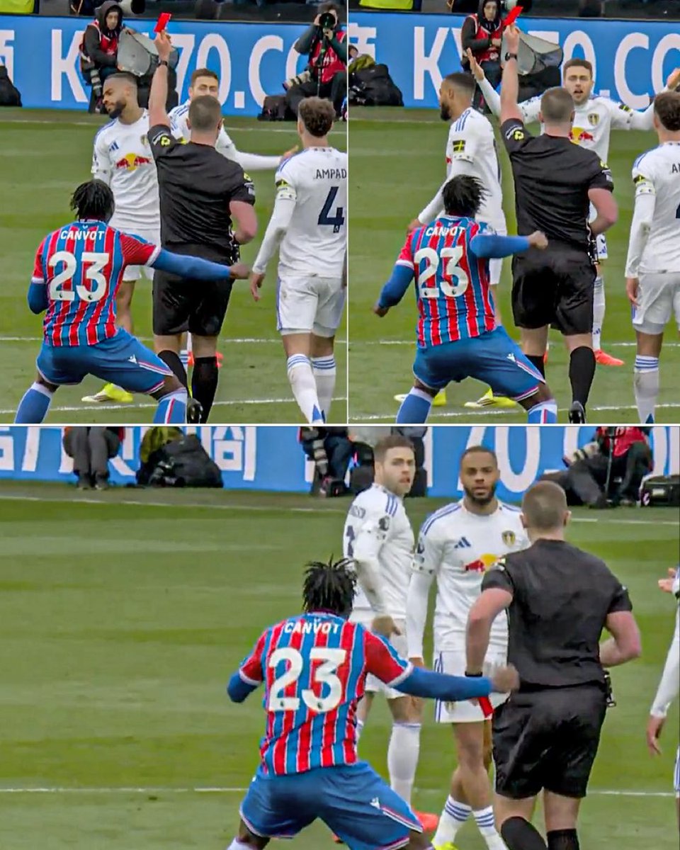 footballpunditX's tweet photo. Never seen a player celebrate a red card quite like Jaydee Canvot did 😅🟥 #CRYLEE https://t.co/95A3diAD9e