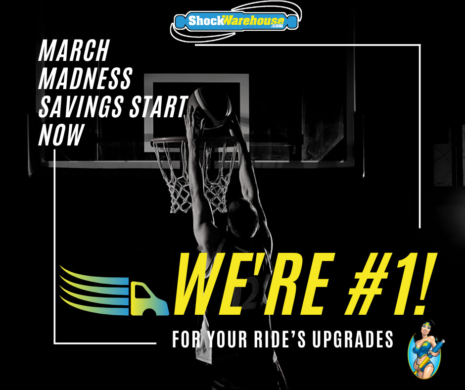 Shockwarehouse's tweet image. 🏀 March Madness is here! Score big on shocks, lift kits, and suspension upgrades before the final buzzer. Don’t miss out—shop now and save! 🚗🔥 #MarchMadness #Shockwarehouse #DriveWithConfidence