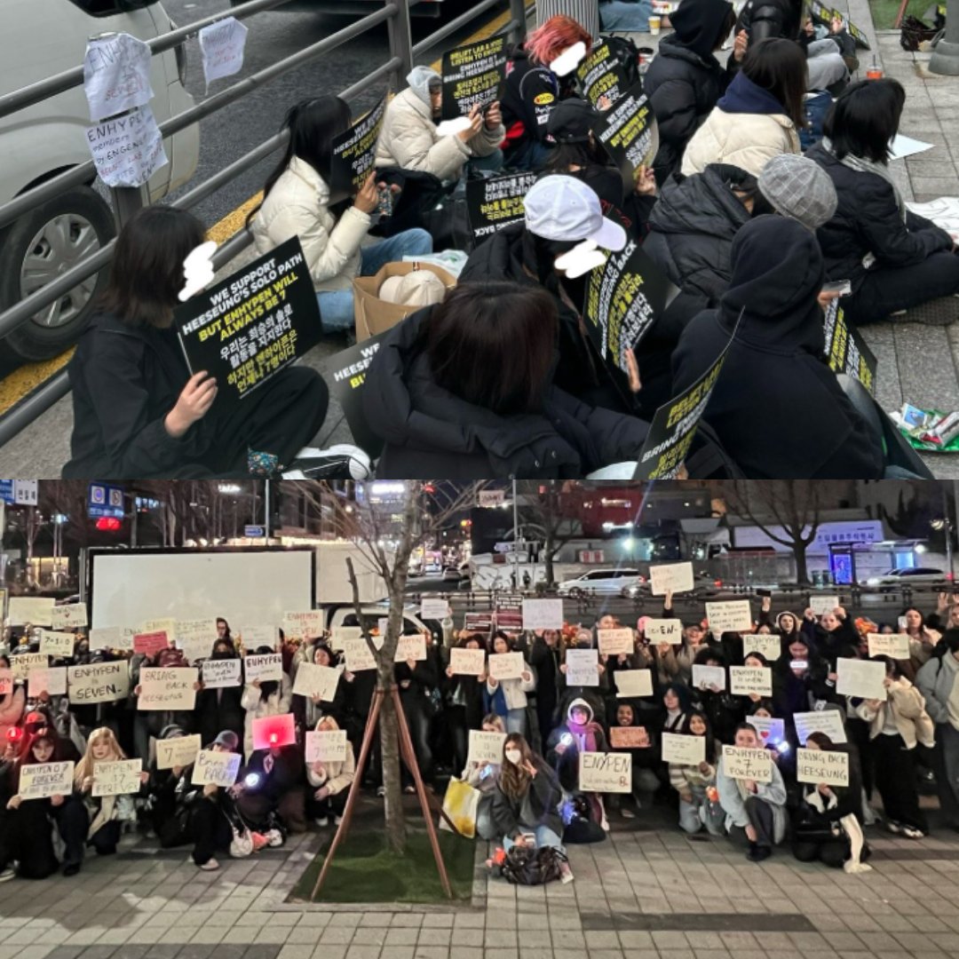 Fans were spotted protesting in front of HYBE's building, urging the label to reconsider Heeseung's departure from ENHYPEN.