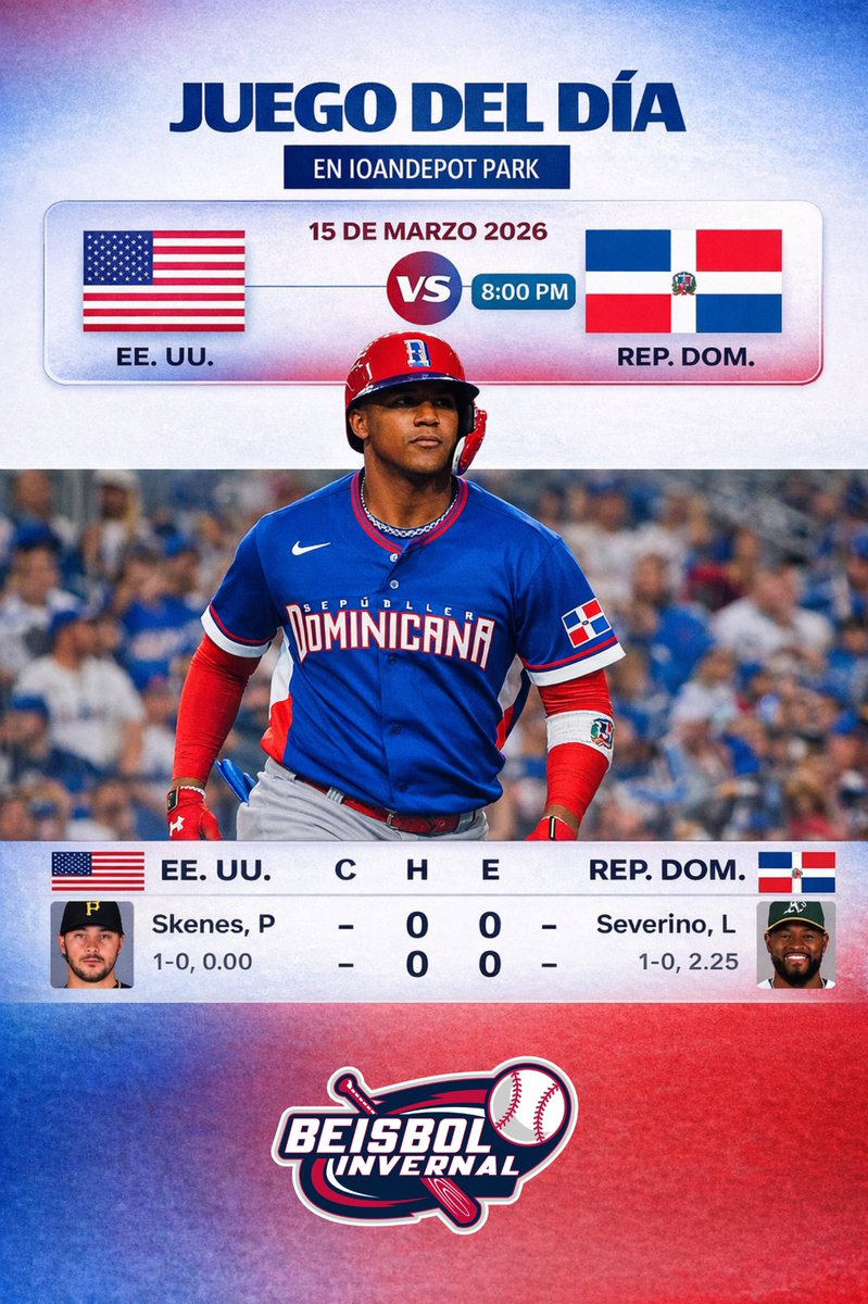 bbinvernalrd's tweet photo. La Selección Dominicana 🇩🇴 enfrenta a la Selección de Estados Unidos 🇺🇸 en busca del pase a la Semifinal del Clásico Mundial de Béisbol desde las 8:00PM en el loanDepot Park de la ciudad de Miami. 

#BBInvernal https://t.co/W1vkS1oacx