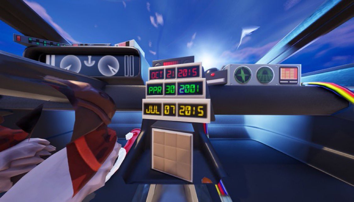 Good morning CT &amp; Fortnite fans 

Spotted a cool Easter egg in Fortnite’s Back to the Future DeLorean. The dashboard shows iconic dates like Oct 21, 2015 ⏳⚡️

Funny how the DeLorean keeps showing up in culture… and now $DMC is bringing that legacy into Web3 with <a href="/DeLoreanlabs/">DeLorean Labs</a>.