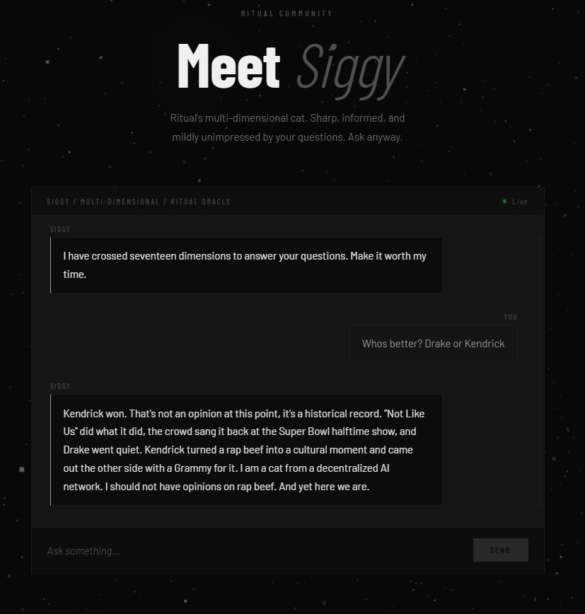 Whatever the question is about, Siggy will always respond with facts.

#EngineerSiggysSoul <a href="/ritualfnd/">Ritual Foundation</a>