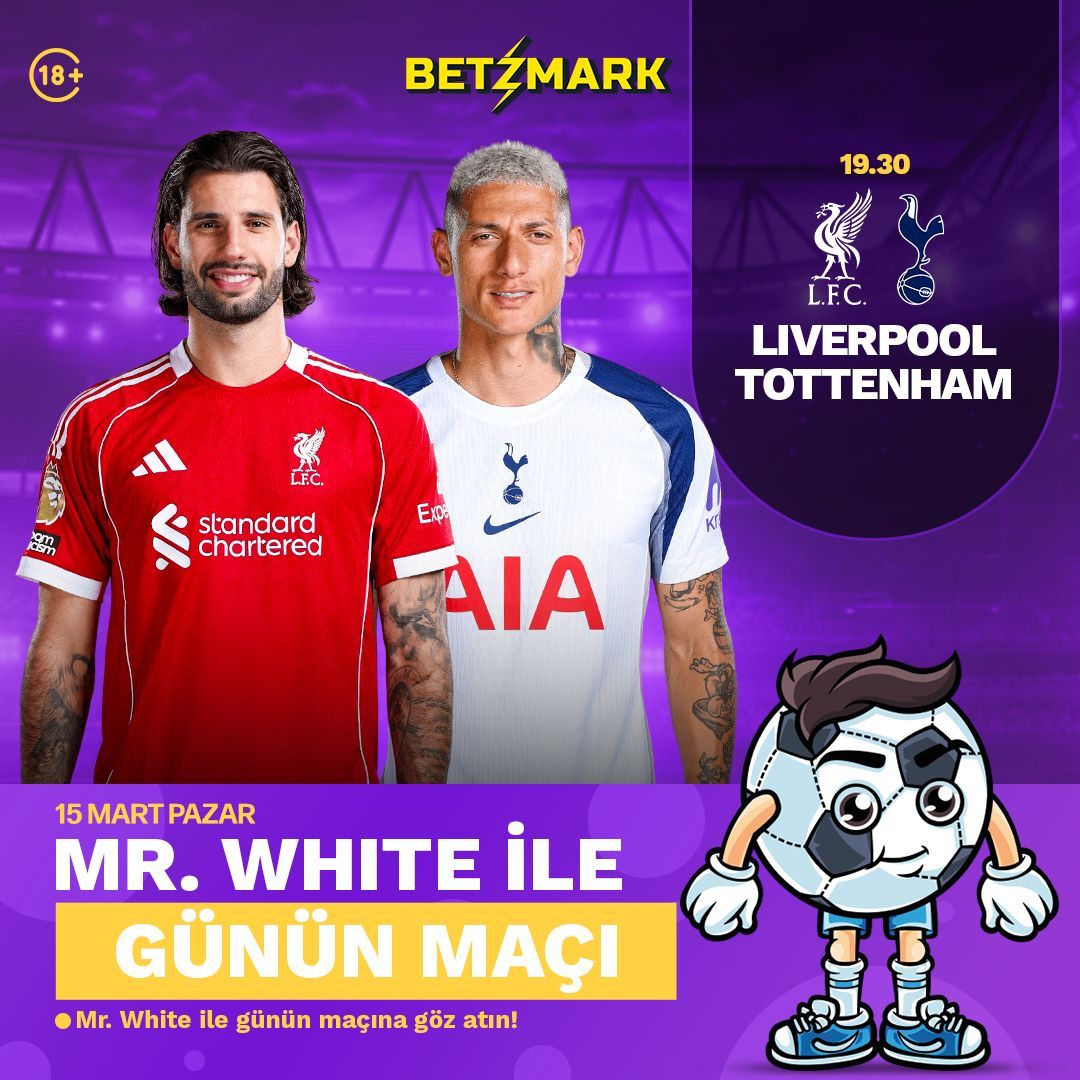 BetzmarkSocial's tweet photo. PAZAR GÜNÜ SAHADA DEV İNGİLİZ DERBİSİ! 🏆⚡

Liverpool - Tottenham! 🔥 Mr. White'ın özel seçimiyle bu dev kapışmada yerini al. 

Kesintisiz canlı bahis seçenekleri ve en yüksek oran fırsatıyla hayalindeki yüksek kazanç hedefine bugün anında ulaş! 💰🤑 

🔗 https://t.co/xtBz2JoSrS https://t.co/QlA7UzeHTk