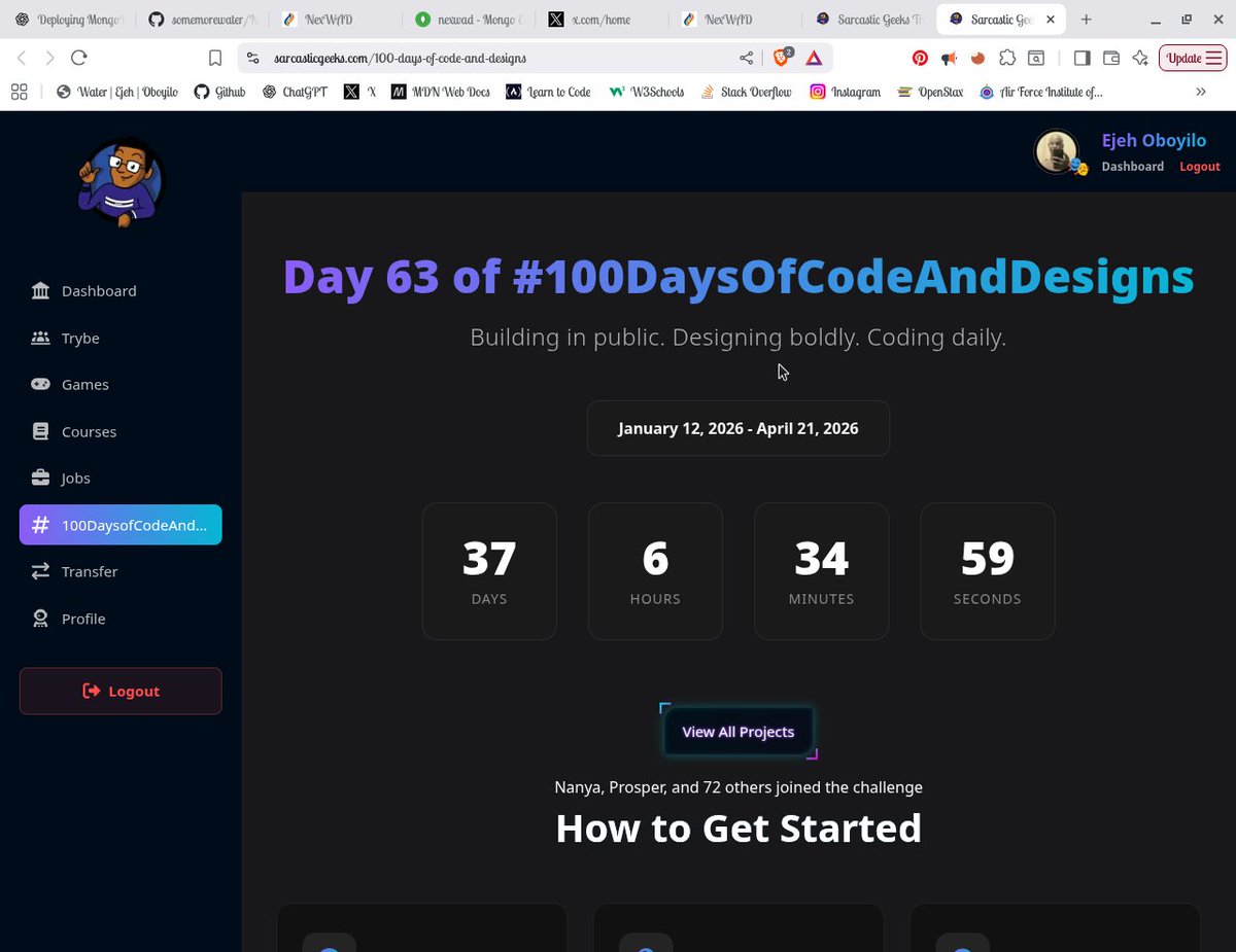 SomeMoreWater's tweet image. Day 63 of #100DaysOfCodeAndDesigns with the Sarcastic Geeks Trybe @SarcasticGeek4u 

Today i fixed bugs in cs chat. i suffered