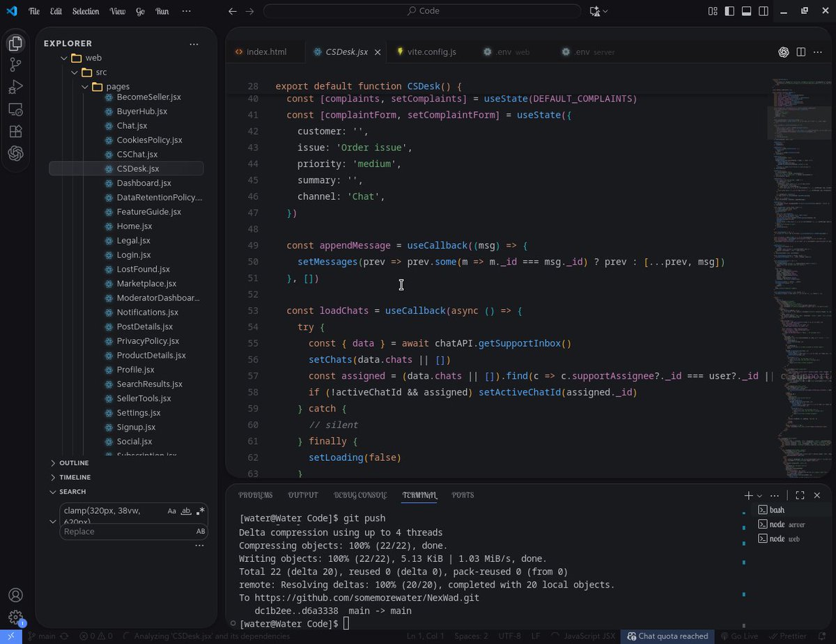 SomeMoreWater's tweet image. Day 63 of #100DaysOfCodeAndDesigns with the Sarcastic Geeks Trybe @SarcasticGeek4u 

Today i fixed bugs in cs chat. i suffered