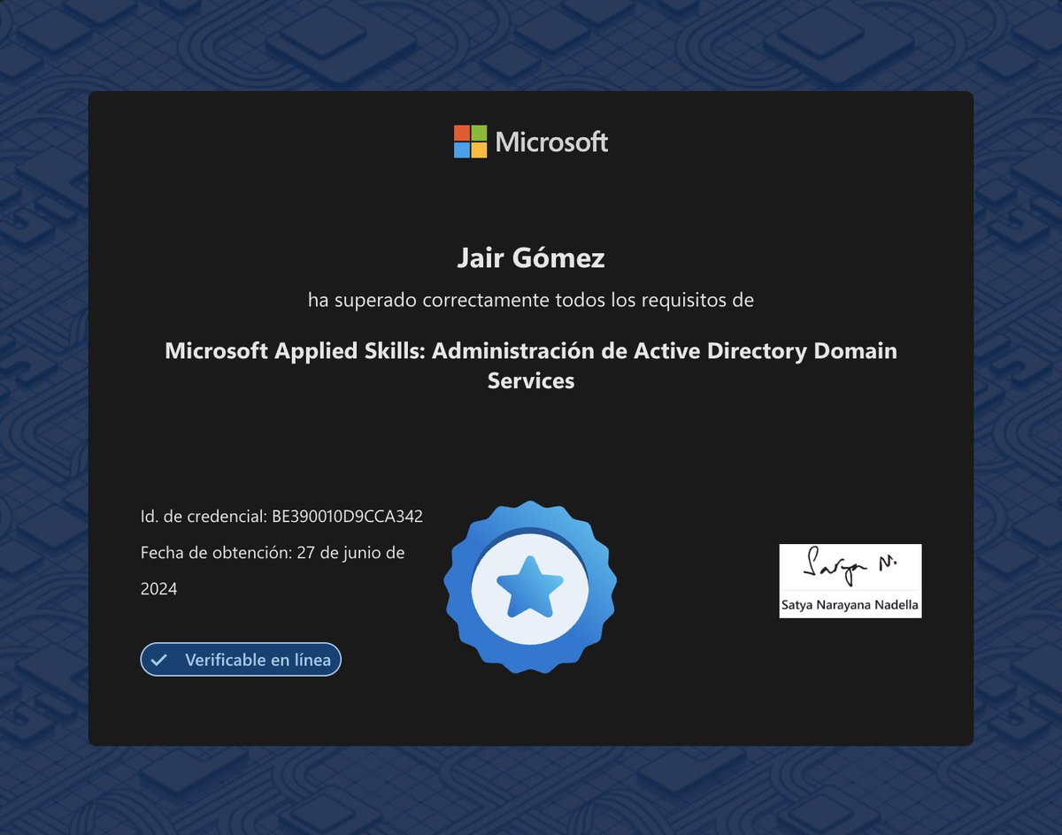 SoyITPro's tweet photo. Si quieren colocar a prueba tus conocimientos sobre #ActiveDirectory tienen este Applied Skills totalmente gratis.

Les entrega certificado por pasarlo.

👉🏻 https://t.co/w1qcqQ6KLs

#Sysadmin #WindowsServer https://t.co/jyAX1X19Ho