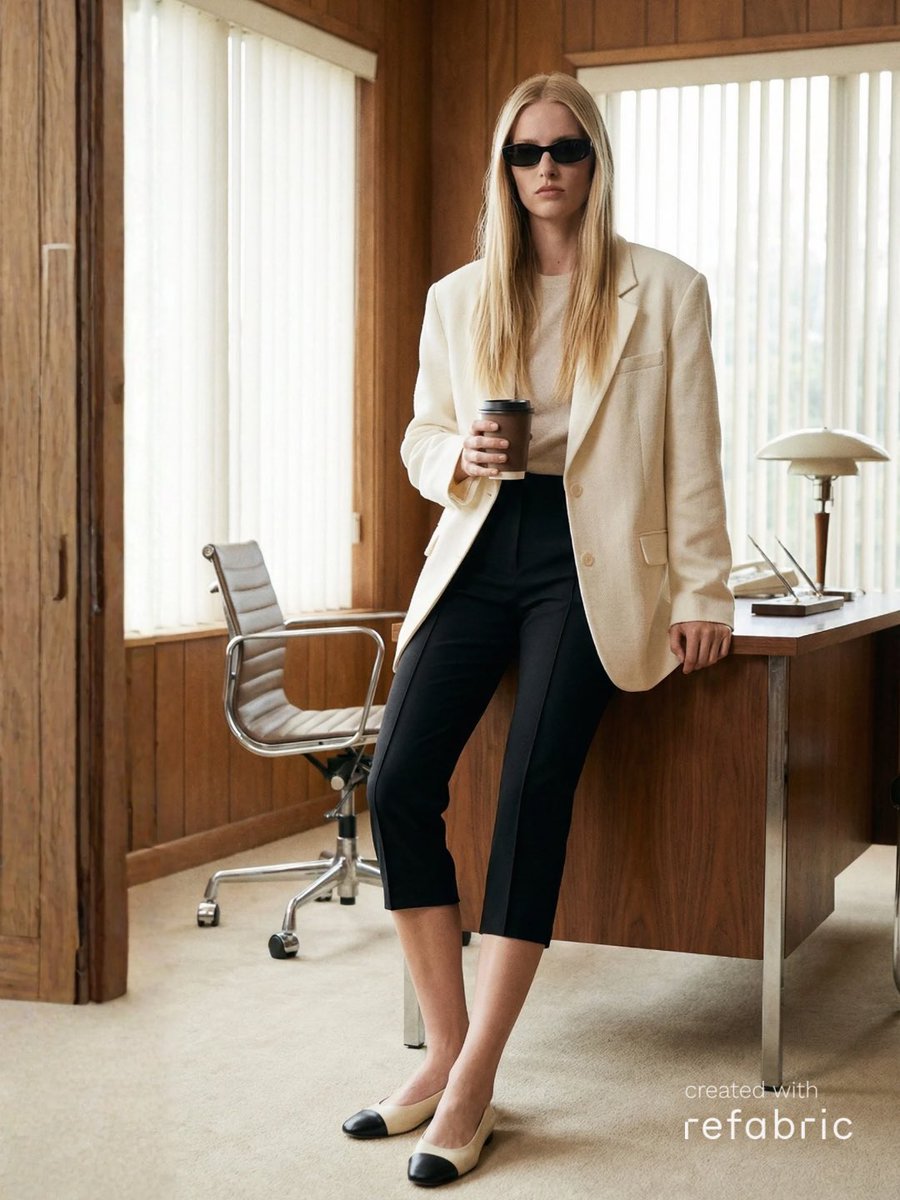 RefabricAI's tweet photo. Capri pants are quietly reclaiming their place in the modern wardrobe. Cropped just above the ankle and styled with sharp tailoring, the silhouette moves between ease and polish with effortless confidence🤎

#refabric #refabricai #fashionai #aidesign https://t.co/JScCd6PUKL