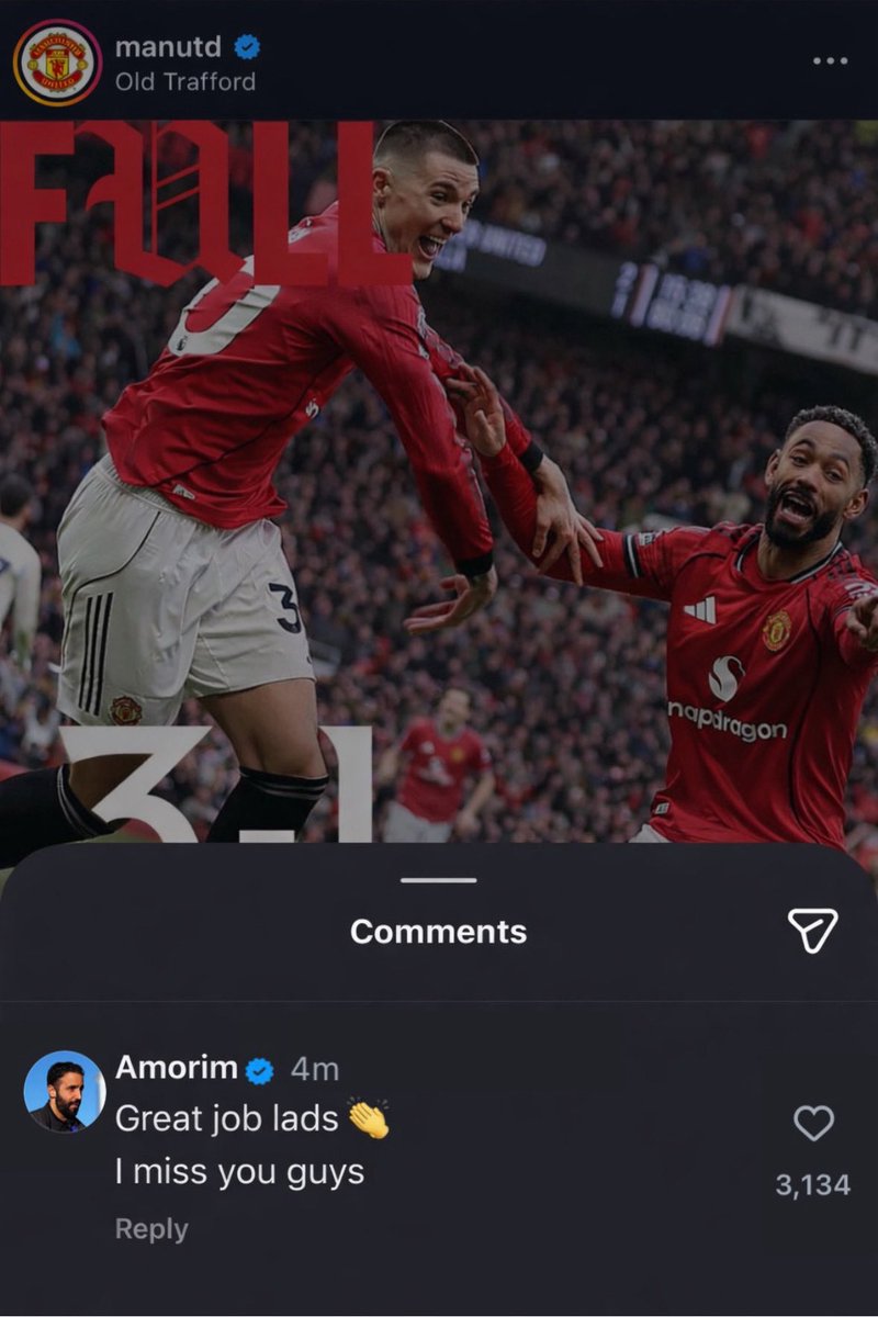 🚨Ruben Amorim’s  comment under Man United Post on Instagram “I miss you guys” 😭