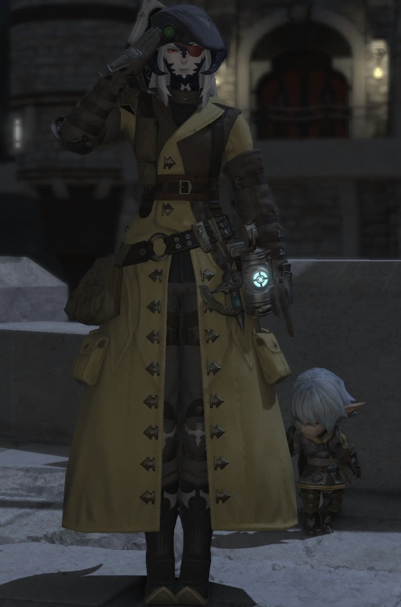 I heard they lifted the class restrictions on Glamour. So I scavenged some Filibuster sets with my companions help and this is the first results. Filibuster caster jacket combined with royal volunteer healing beret. #FFXIVScreenshots
#ffxivgpose
#FFXIV