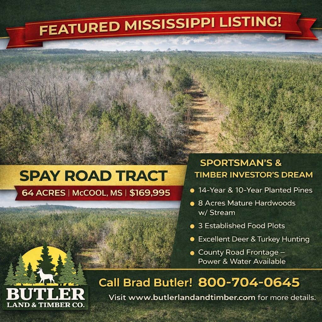 butlerland's tweet image. With county road frontage and available power and water, this tract is just waiting for a hunting camp or country home!

butlerlandandtimber.com/properties/spa…

 #ButlerLand #OutdoorLife #LandInvestment #TurkeyHunting #DeerHunting #Timberland #LandForSale #HuntingLand #MississippiLand