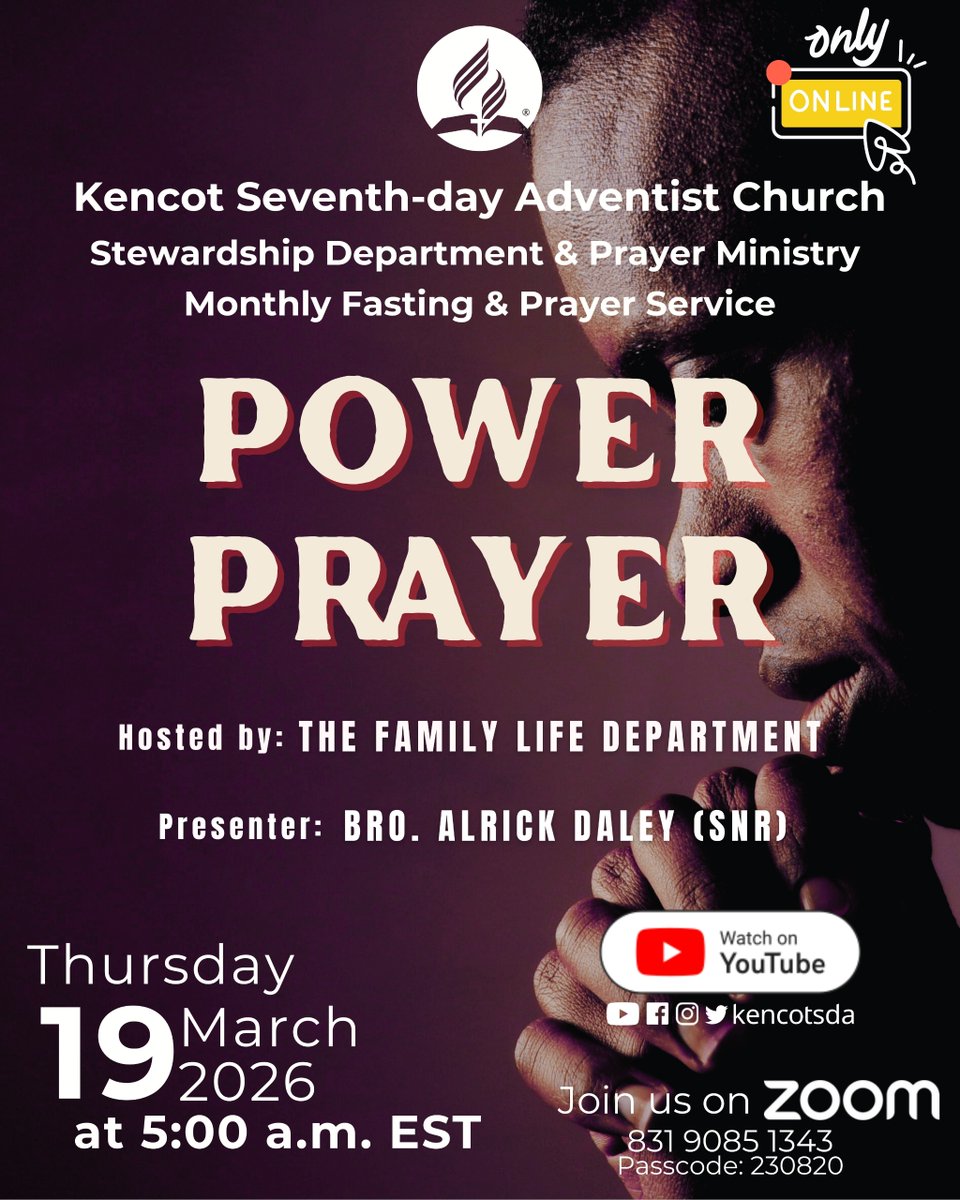 Join us for Power Prayer with Bro. Alrick Daley
Thursday March 19, 2026 at 5:00 AM