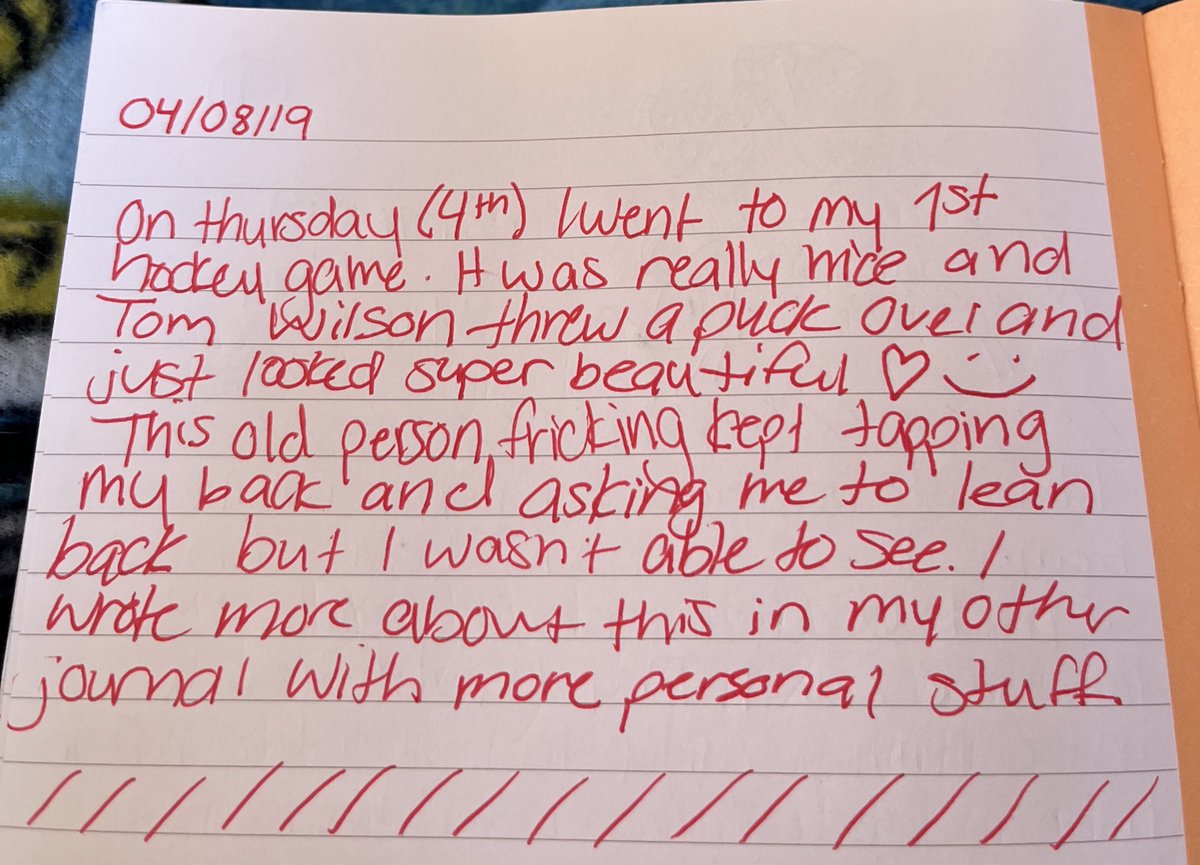 todivinefire's tweet image. Reminiscing about my little journal entry about Tom Wilson when I was 14 (never was able to find the other journal mentioned)