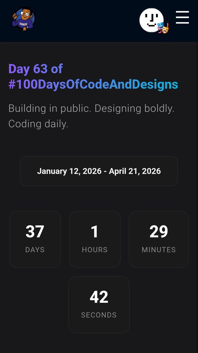 wu_ra_leeh's tweet image. Day 63 of #100DaysOfCodeAndDesigns with the Sarcastic Geeks Trybe @sarcasticgeek4u

Some days are productive,
Some days, you just show up.

Today is one of those days....