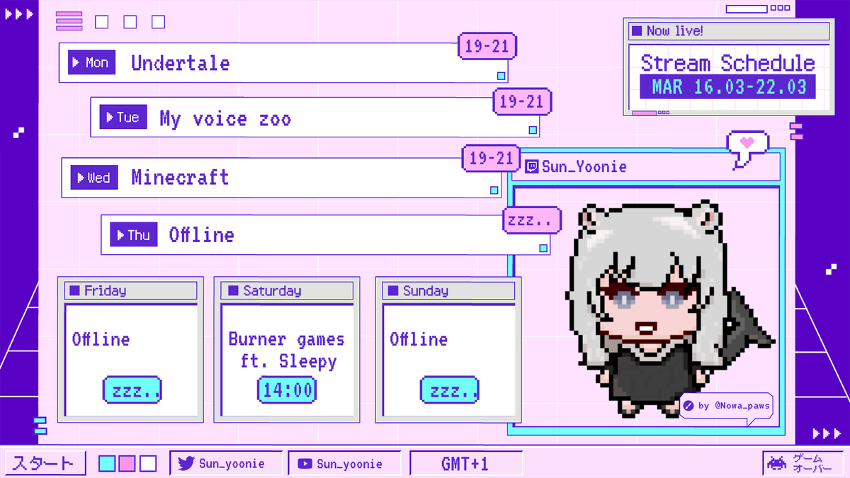 Winter_Yoonie's tweet photo. First ever schedule!! Come watch my streams live at Sun_Yoonie on twitch! https://t.co/g7slJwtP2b