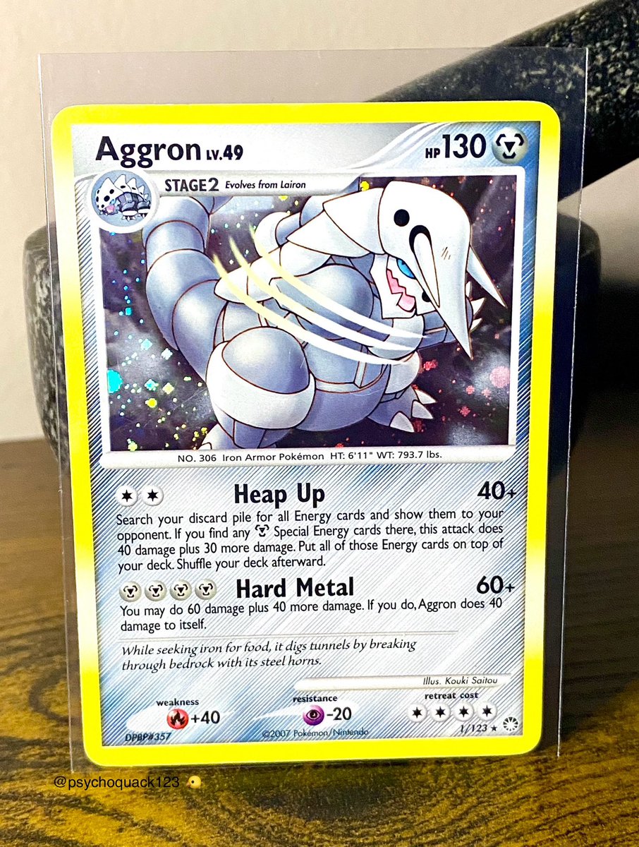 💥 Aggron holo rare from the Pokémon TCG  set Diamond &amp; Pearl Mysterious Treasures!

🐤 Which generation three steel type Pokémon is your favorite?