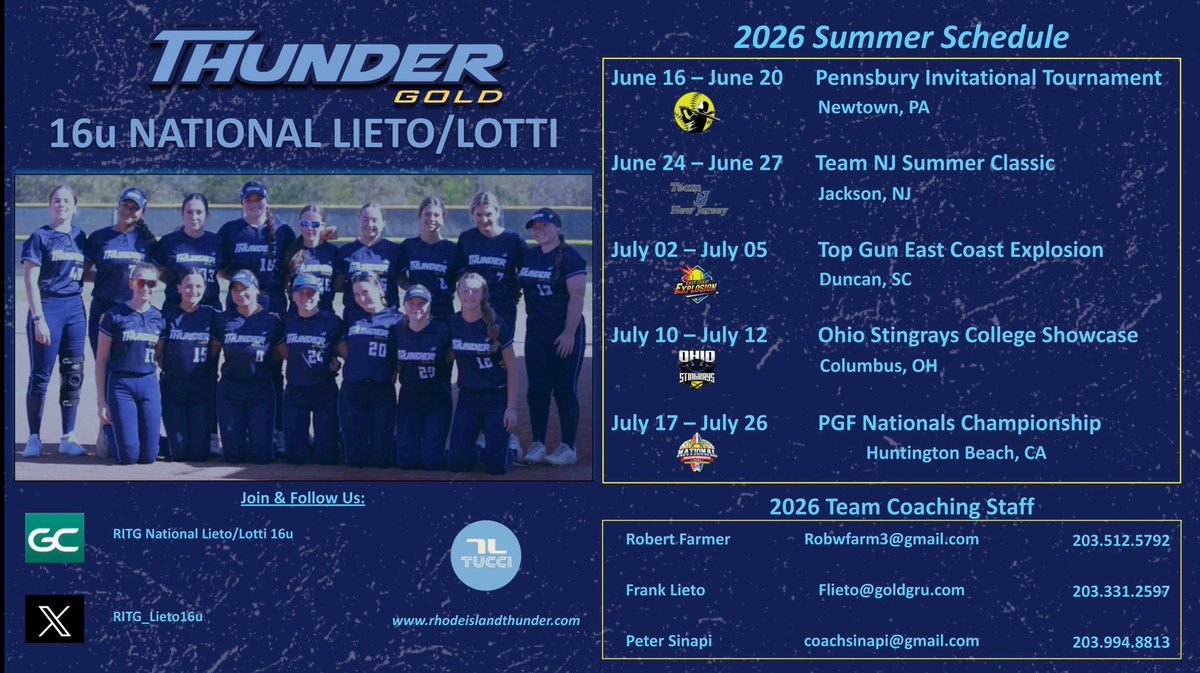 Summer schedule dropped!! So excited to get back on the field with my team! <a href="/Frank_Lieto/">Frank Lieto</a> <a href="/petesinapi/">Pete Sinapi</a> <a href="/robert30930/">Robert Farmer</a> <a href="/RITG_Lieto16u/">RITG National Lieto/Lotti 16u</a>