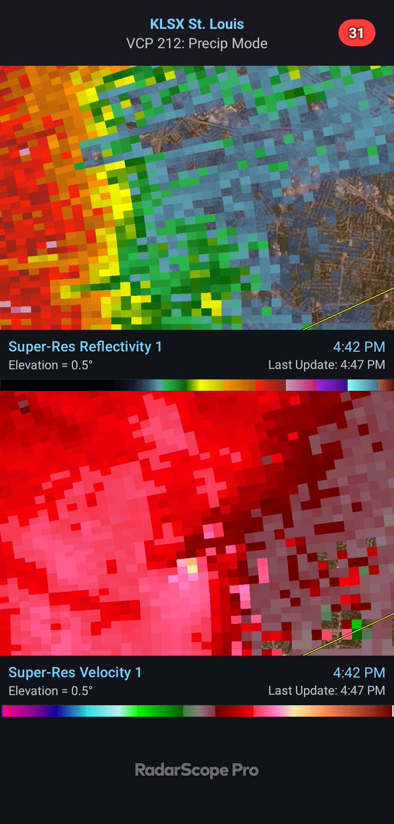 tydeanwx's tweet image. Potentially a low precip tornado northwest St Louis near maryland heights? Hard to tell if its some side lobe or a legit low precip tornado