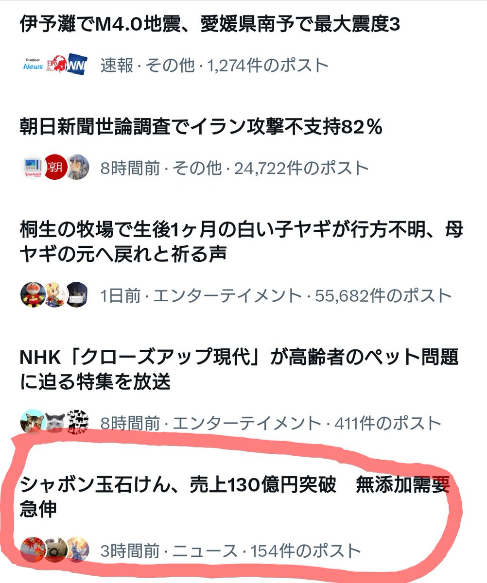 よしよし、まだニュースに☺
石けんブームと説明があるけど
これをブームとして終わらせてはいけない。

確実に変化は起きてる。
これからは、人にも、生き物にも
環境にも優しい本物が求められる
世の中、時代なんですよ。

この変化をこれからも、もっと広まってほしい🙏

 #シャボン玉石けん