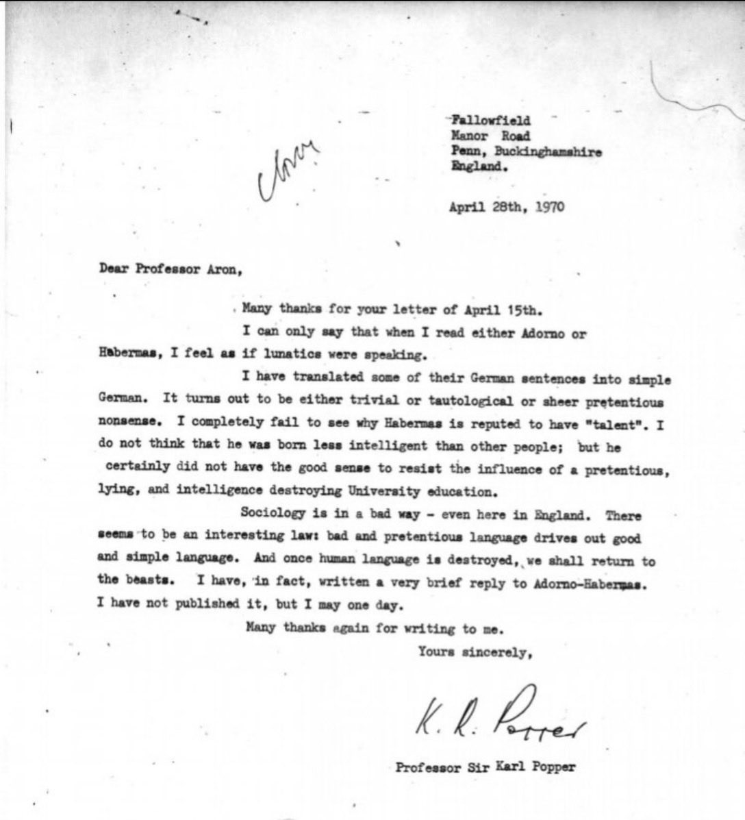 War Karl Popper ein Wutbürger?

Vor gut 55 Jahren kritisierte er bereits den Einfluß einer

“anmaßenden, verlogenen und die Intelligenz zerstörenden Hochschulbildung” (“pretentious, lying, and intelligence destroying University education”).

Was würde er wohl über die heutigen