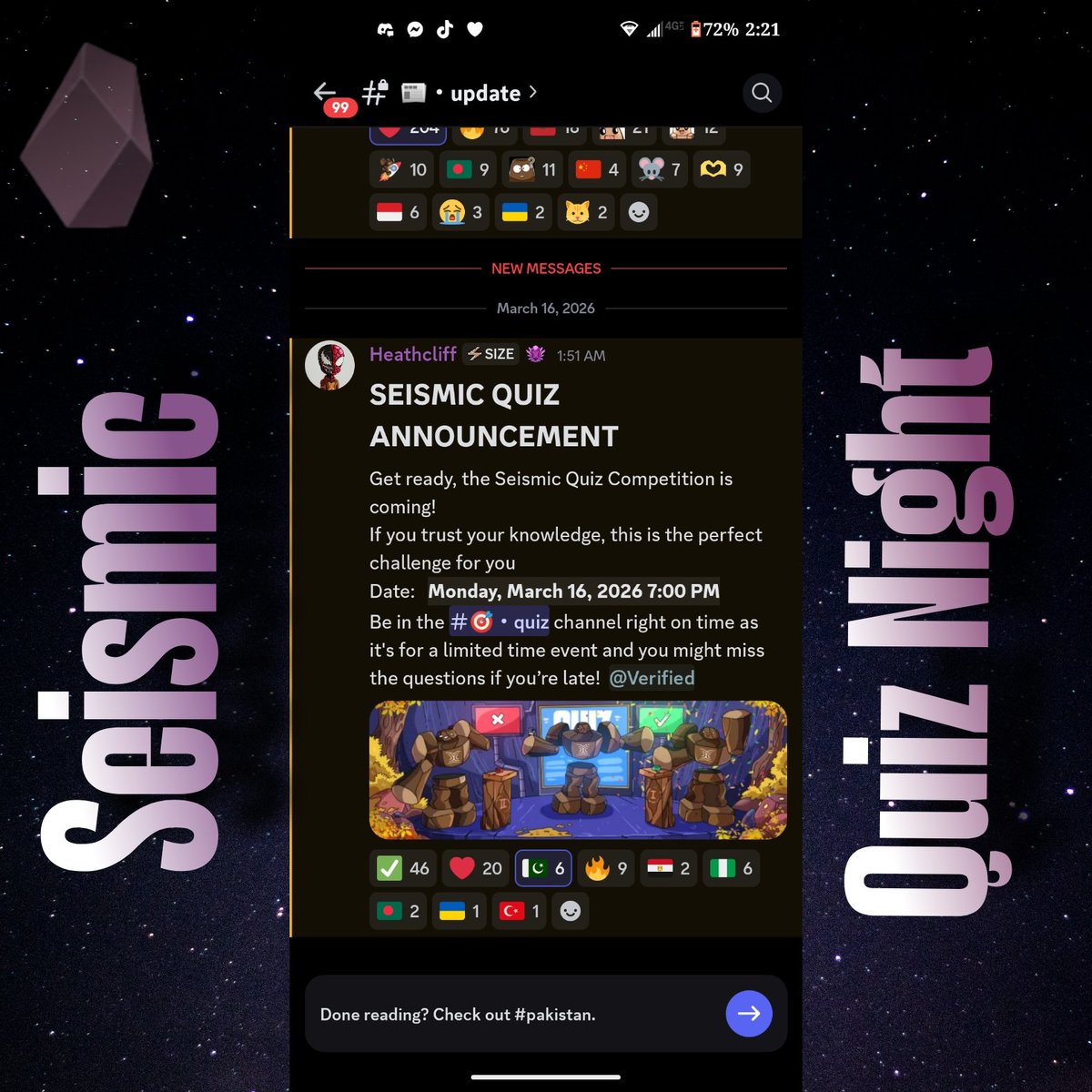Seismic Quiz incoming 🎯 

Time to test real protocol knowledge, not surface-level takes.
If you’ve been paying attention, this is your moment.

🗓 Monday, March 16
⏰ 2:00 PM UTC

Be on time. Limited window. No second chances.
Let’s see who really understands <a href="/SeismicSys/">Seismic</a>.