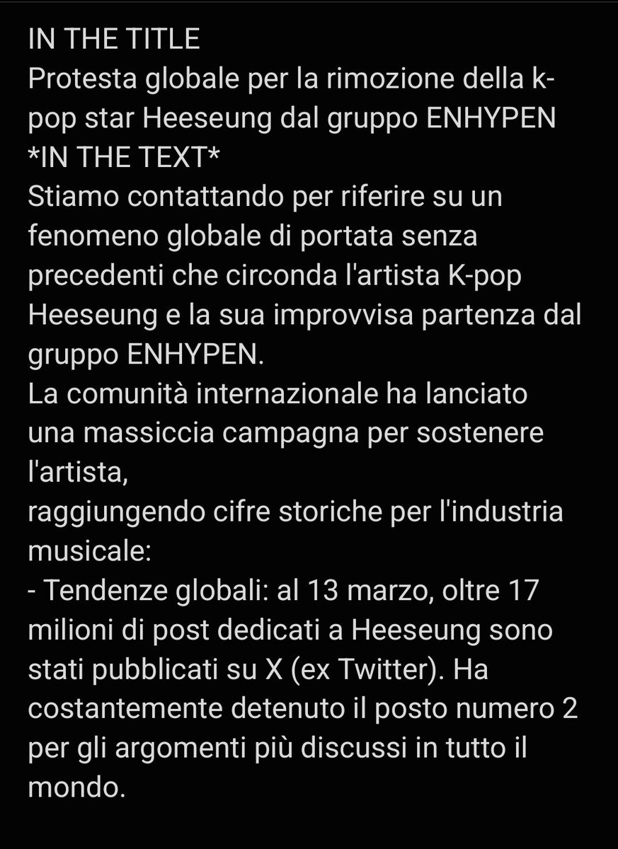 hoonlyre's tweet photo. CALLING ALL ENGENES! 🇮🇹
We need your help to reach Italian media outlets. If you can assist, please take a moment.

Here’s the Google Form ⬇️
https://t.co/pkEbvLHKzR

Please share this with other ENGENEs so we can reach as many people as possible! 

— Keep dropping the tags! https://t.co/zEVjAPo2CL