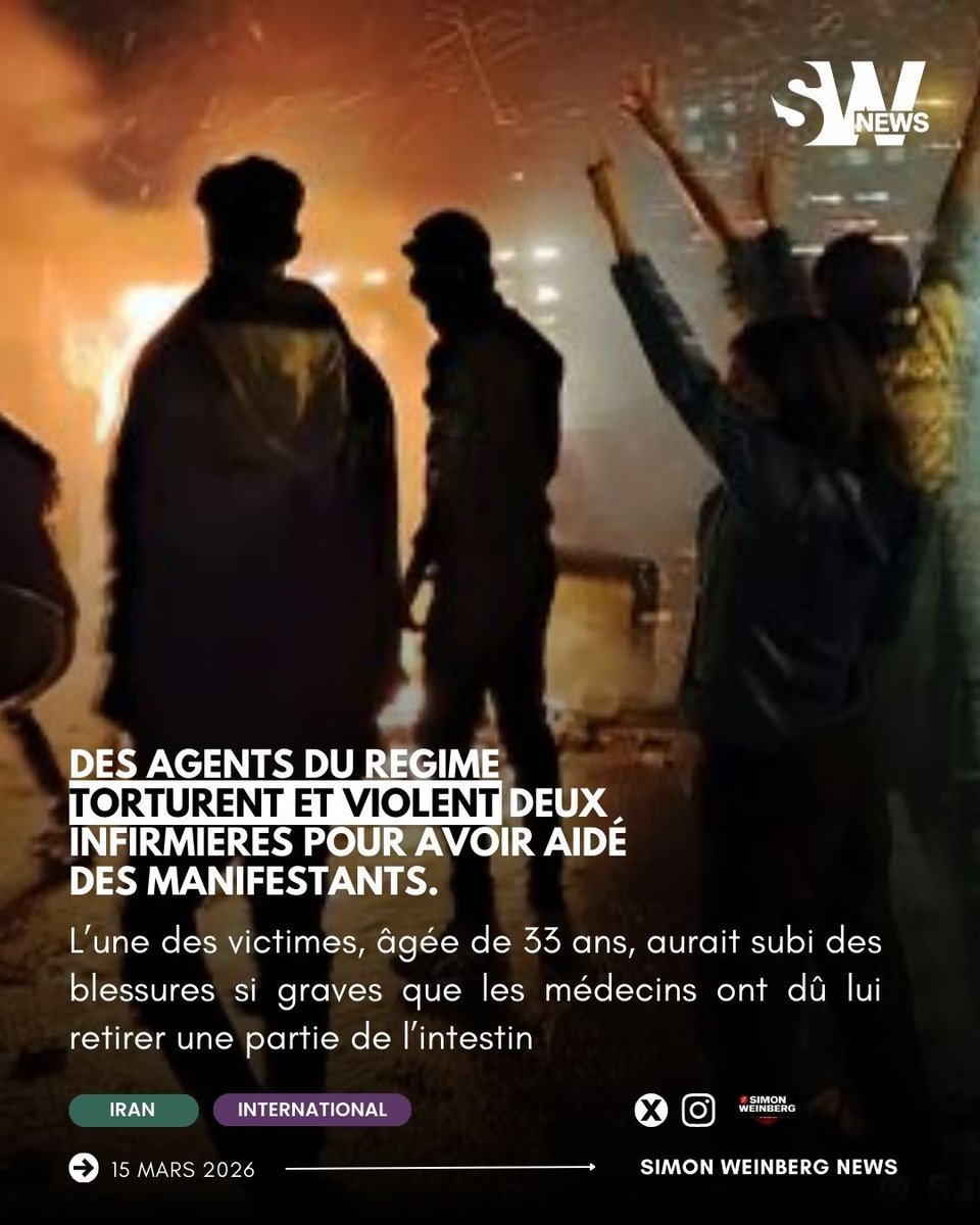 🔴🇮🇷 | IRAN > Deux infirmières arrêtées pour avoir soigné des manifestants auraient été torturées et violées par des agents du régime en détention, selon une enquête d’Iran International.

Les sources, basées à Téhéran, ont demandé l'anonymat par peur que le regime se venge.

Les