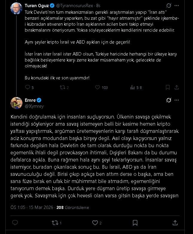 Xymrey's tweet photo. Bu turan oguz gibi tiplerin kendisi birilerine köpeklik yaptığı için, beni de öyle sanması normal. Durduk yere savaş çıksın isteyenler siktirsin gitsin İsrail'e senin gibi tiplerin en iyi karşılanacağı yer orası. Bunun gibi tiplere yazdığı mesajdan sonra, aslında ayrılacak en fazla zaman,
hoştt oradan