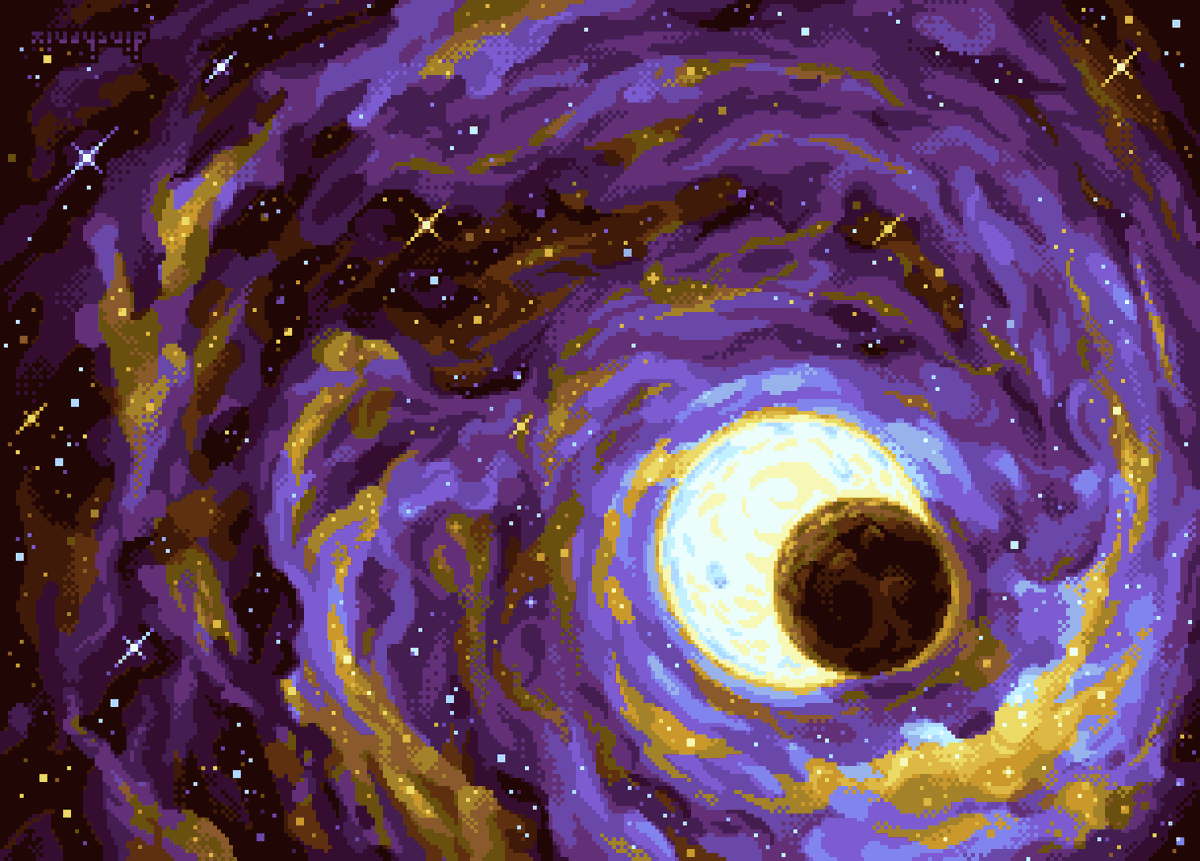dinchenix's tweet photo. and the vortex draws you in, until you are floating in space dreaming of a dance between a star and their moon... 🌟💫🌘
#pixelart #dinchenix #ドット絵 https://t.co/h60PNe3Pzu