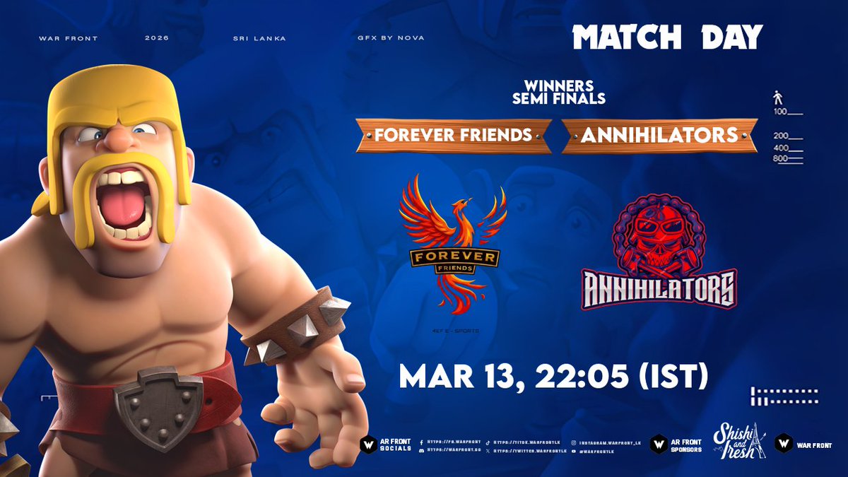 war_frontlk's tweet photo. Playoffs
Winners semi finals🔥
Warfront TH18 5v5
#clashofclans #warfront #clashesports https://t.co/IdI0iwYbjn