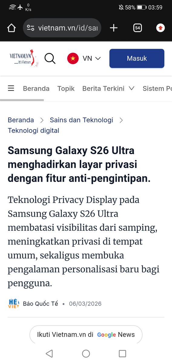 TuanWicak's tweet photo. @samsungID Finally found it! 😍 Fitur terbaru di Galaxy S26 Ultra yang bikin selalu aman chatan di tempat ramai itu Privacy Display!

Suka banget sama fitur ini, jadi makin nyaman pakai HP di tempat umum. 🥰🙌

#GalaxyS26Ultra #YouandAICan #SearchTheNewS26 https://t.co/bxN9UEfe7H