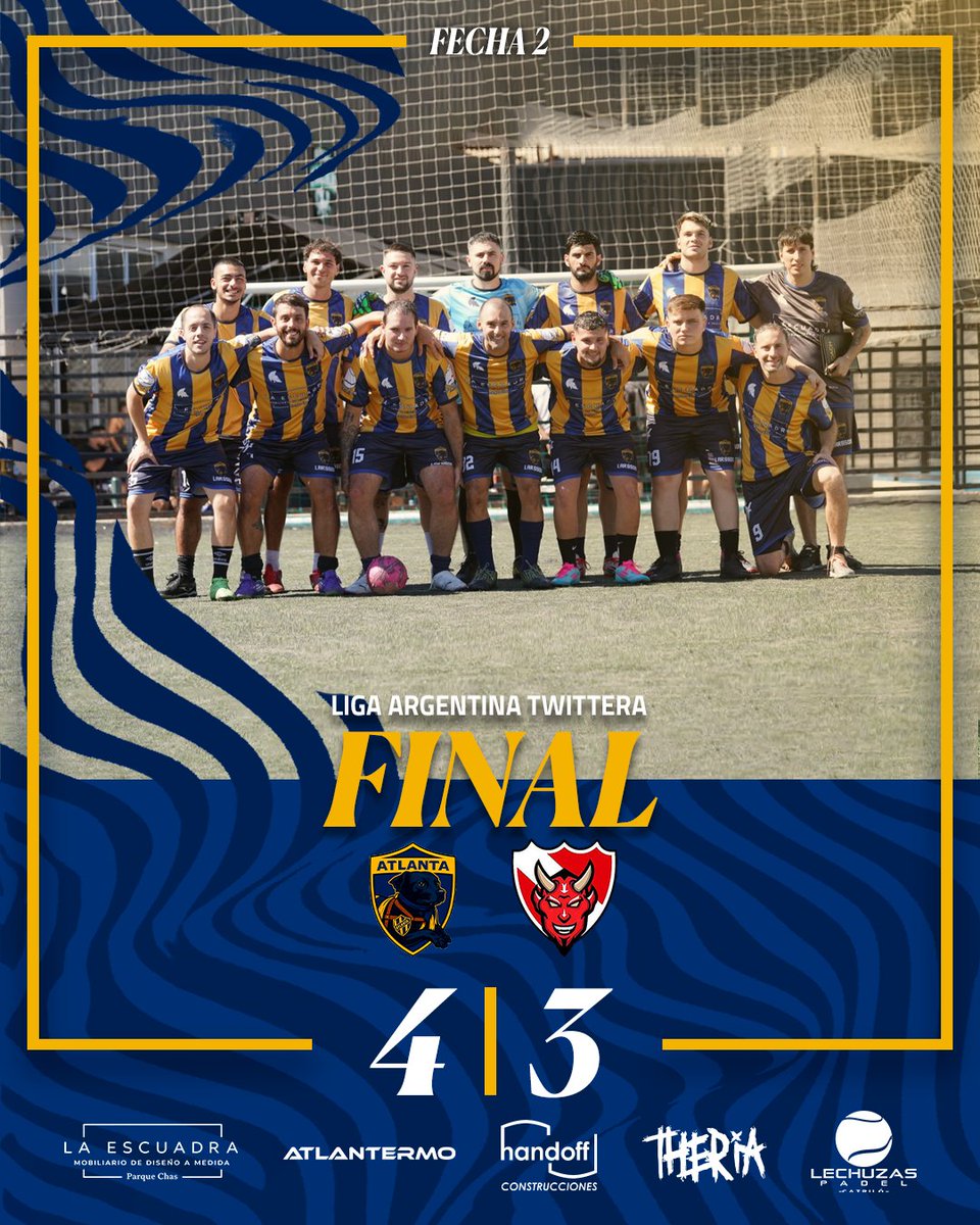 Atlanta_LAT's tweet photo. ¡FINAL DEL PARTIDO!

Ganó el #Bohemio, jugando como se tiene que jugar ante un durísimo @IndependientLAT.

Los #Datos del #NoAtletico:

⚽️Luiz (3'), Marzocchi (12'), Dante (23'), Toto (34')
🎯Brian, Dante
🟨Luiz, Marzocchi, Leo

#SomosLATlanta💙💛 https://t.co/1Qky5194Mq