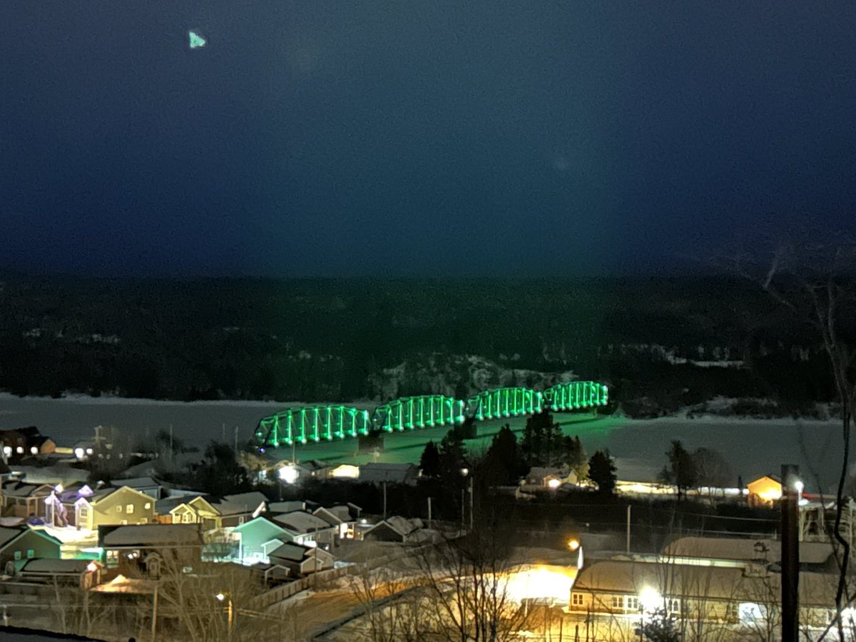 ksceviour's tweet image. #bishopsfalls #trestle lit up green for #stpatricksday #newfoundland 💚💚