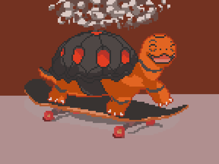 tozatsa's tweet photo. torkoal pushin his skateboard #torkoal #pixelart https://t.co/hCdal6wFjH