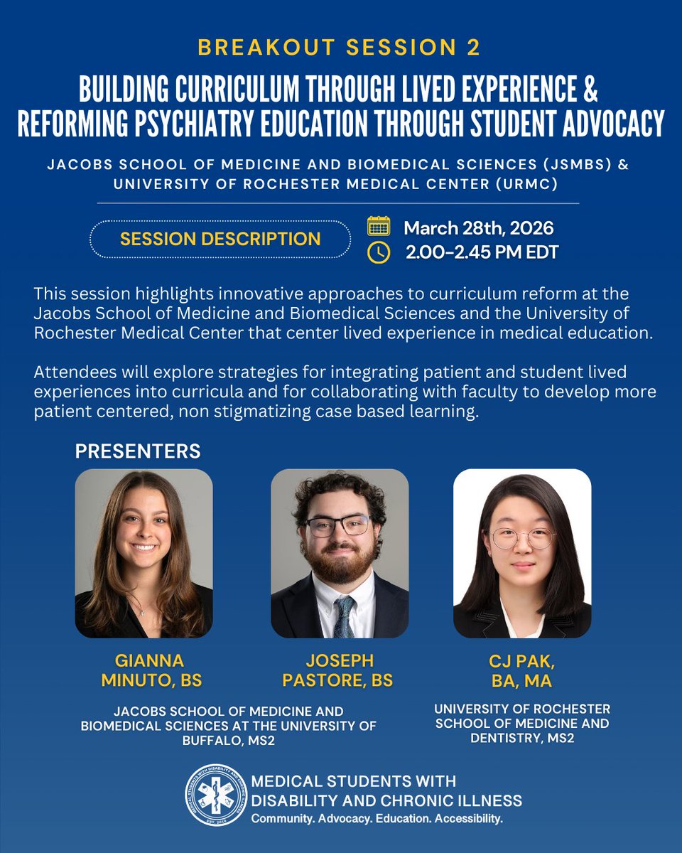 MSDCINational's tweet photo. Our second Breakout Session will continue with: Building Curriculum Through Lived Experience and Reforming Psychiatry Education Through Student Advocacy
Click the link in our bio to register today!
#MSDCIRegionalConference #MSDCI #DisabilityInMedicine #AccessibilityInMedicine https://t.co/nhyQhAuGf6