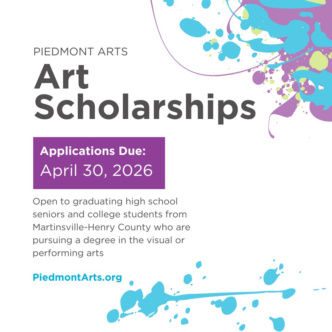 🎓Applications are open for Piedmont Arts Art Scholarships! 🎓
Application Deadline: Thursday, April 30 at 5:00 p.m.
For more information, or to apply,: piedmontarts.org/info/art-schol…