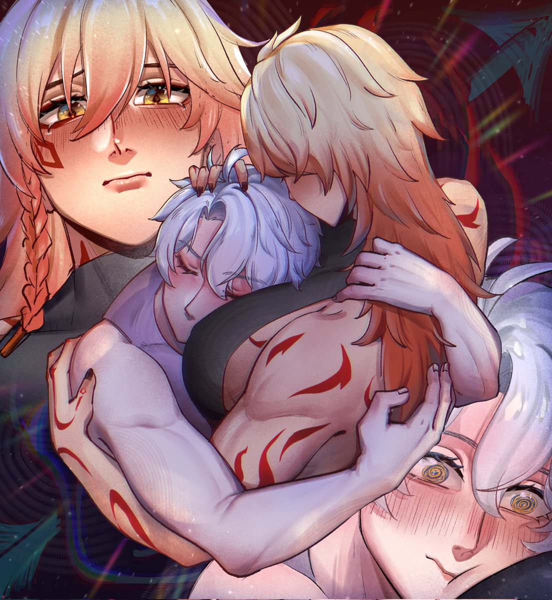 Mydei enjoying phainon's affection and phainon gay panicking 😋
I'm super late but i guess what important is i got it done 🥺

Day 3 : mutual realization 

#Yuriphaideiweek #Phaidei <a href="/yuri_phaidei/">Yuri Phaidei Week ☀️🍷</a>